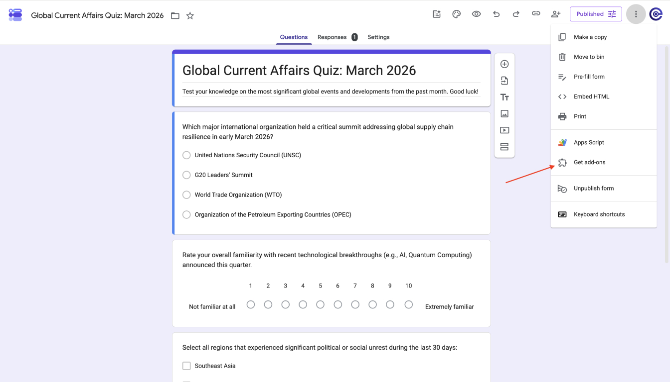 Quiz being built in Google Forms