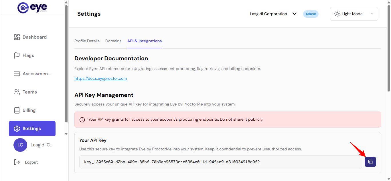API credentials to copy