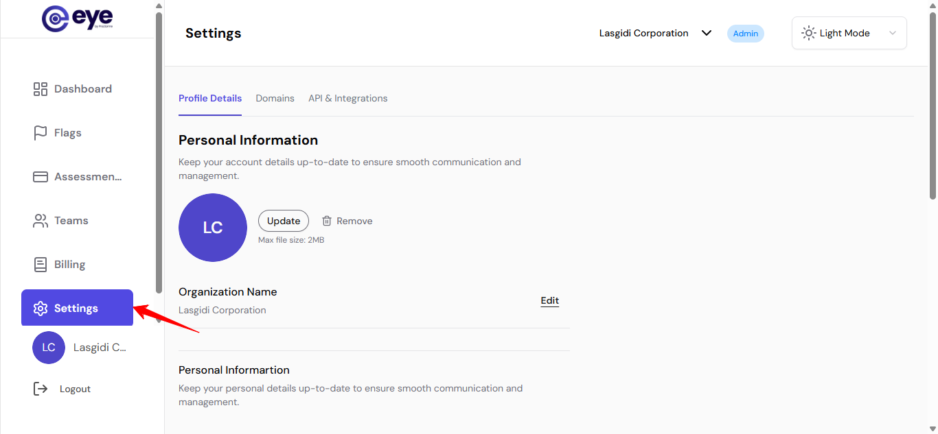 Settings menu