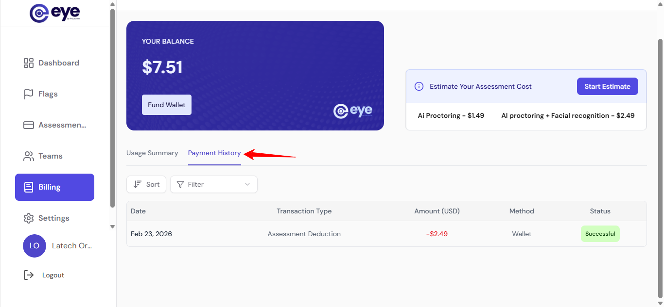 Payment history table