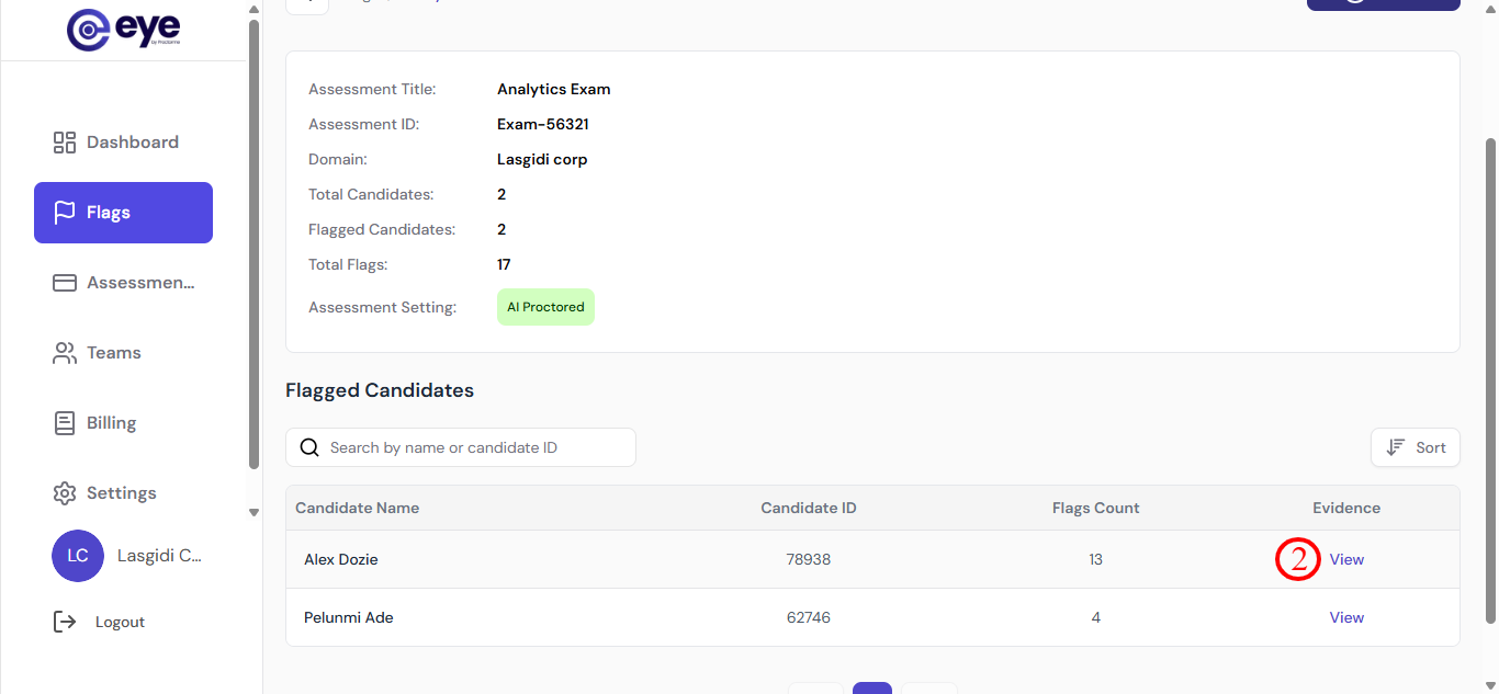 Flagged events and timestamps